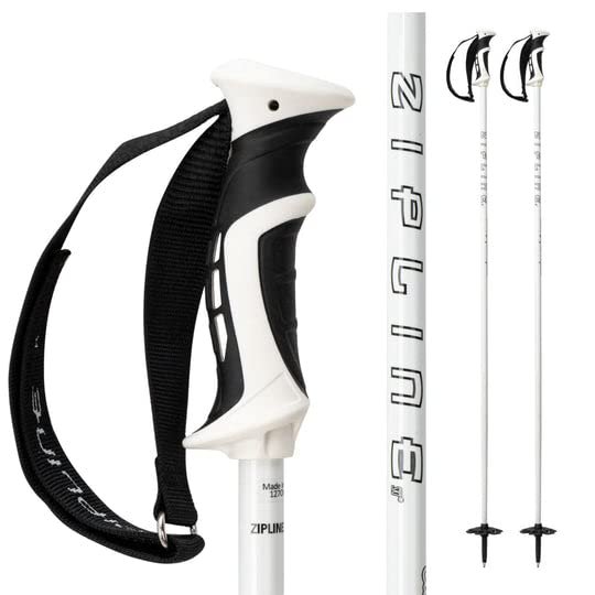 Zipline Blurr 16.0 Graphite Composite Downhill Ski Poles - Lightweight, Freeride All-Mountain, Vibration Dampening (White, 46" in./117 cm)
