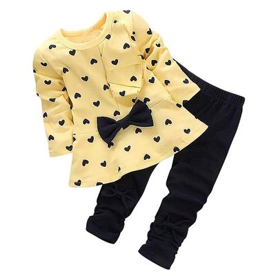 0-3 Years Kids Baby Girls Clothes Cute Heart-Shaped Print Bow Tops Tee Shirt +Pants Leggings 2Pcs Outfits Set