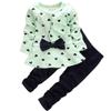 0-3 Years Kids Baby Girls Clothes Cute Heart-Shaped Print Bow Tops Tee Shirt +Pants Leggings 2Pcs Outfits Set Light Green view 1