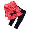 0-3 Years Kids Baby Girls Clothes Cute Heart-Shaped Print Bow Tops Tee Shirt +Pants Leggings 2Pcs Outfits Set Red view 1