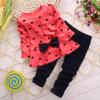 0-3 Years Kids Baby Girls Clothes Cute Heart-Shaped Print Bow Tops Tee Shirt +Pants Leggings 2Pcs Outfits Set Red view 2