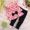 0-3 Years Kids Baby Girls Clothes Cute Heart-Shaped Print Bow Tops Tee Shirt +Pants Leggings 2Pcs Outfits Set Pink view 2