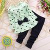 0-3 Years Kids Baby Girls Clothes Cute Heart-Shaped Print Bow Tops Tee Shirt +Pants Leggings 2Pcs Outfits Set Light Green view 2