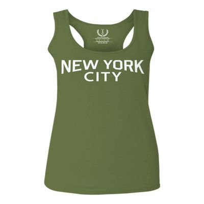0102. Cool Vintage Retro Graphic New York City NYC Lenon NY Women's Tank Top Racerback (Olive, Small)