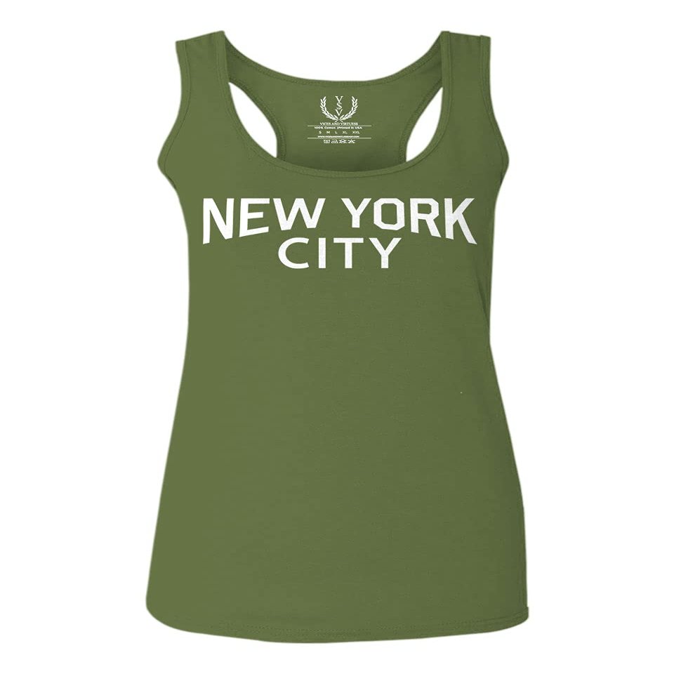 0102. Cool Vintage Retro Graphic New York City NYC Lenon NY Women's Tank Top Racerback (Olive, Small)