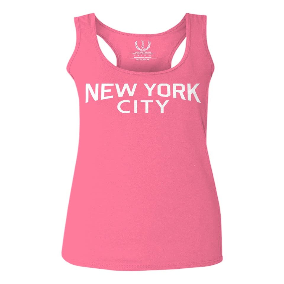 0102. Cool Vintage Retro Graphic New York City NYC Lenon NY Women's Tank Top Racerback (Pink Large)