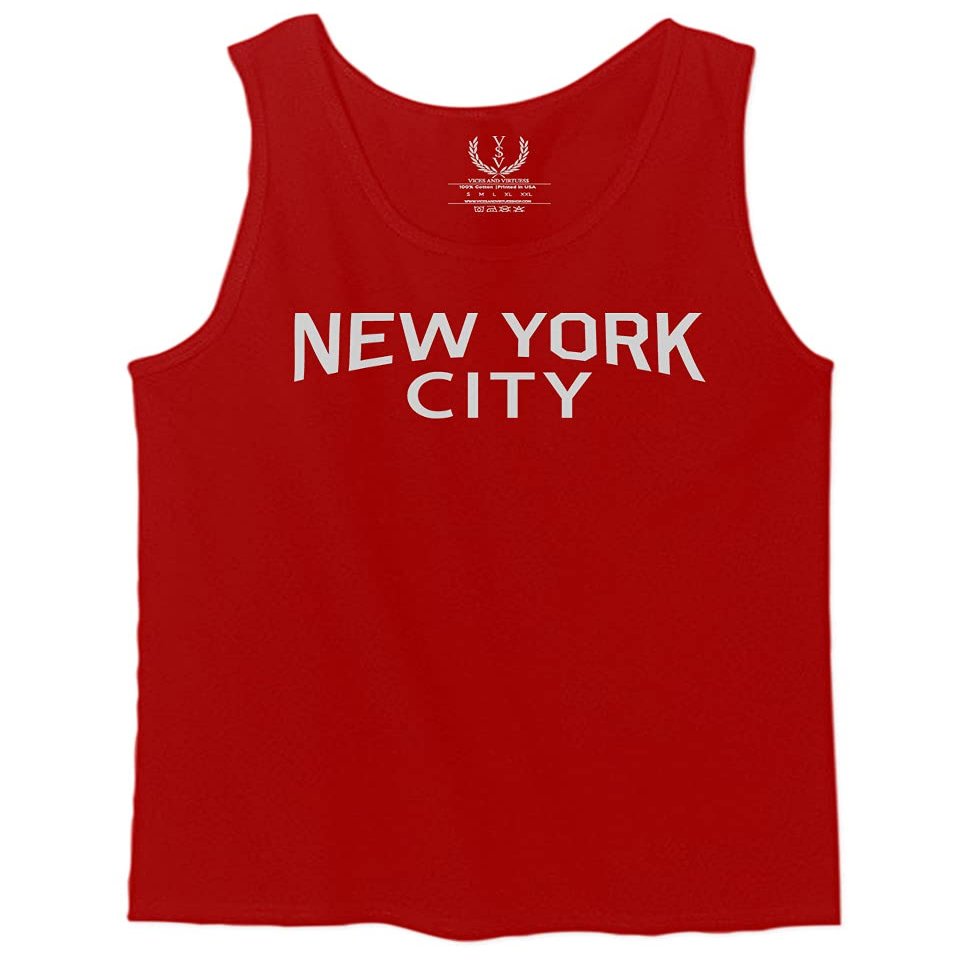 0102. Cool Vintage Retro Graphic New York City NYC Lenon NY Men's Tank Top (Red, Medium)