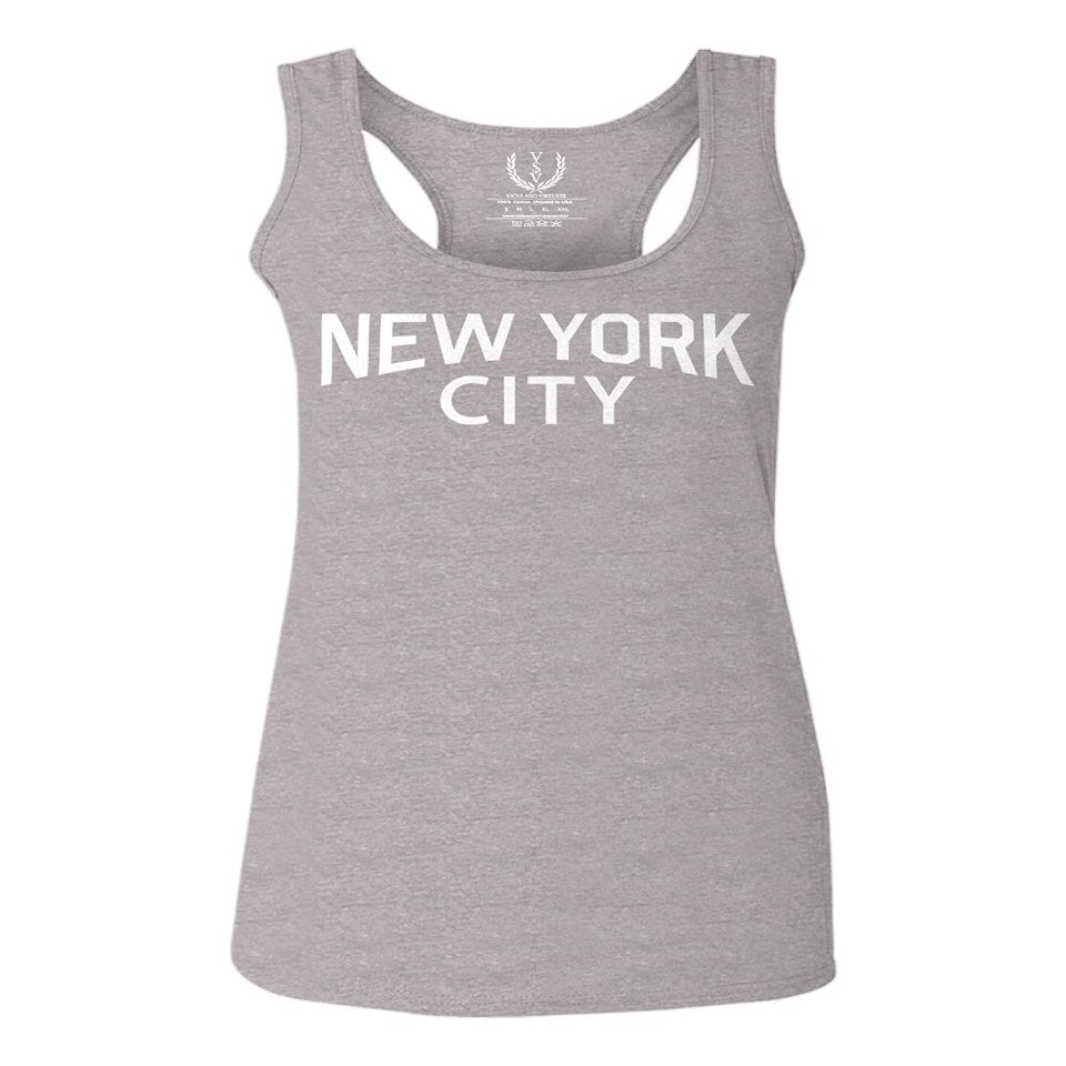 0102. Cool Vintage Retro Graphic New York City NYC Lenon NY Women's Tank Top Racerback (Light Gray Large)