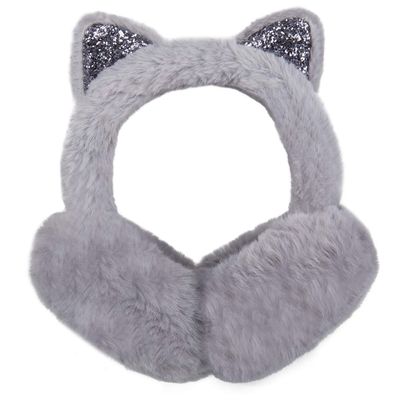 Surblue Foldable Cat Ear Earmuffs - Winter Warm Outdoor Covers Headband Fur Warmer, Grey