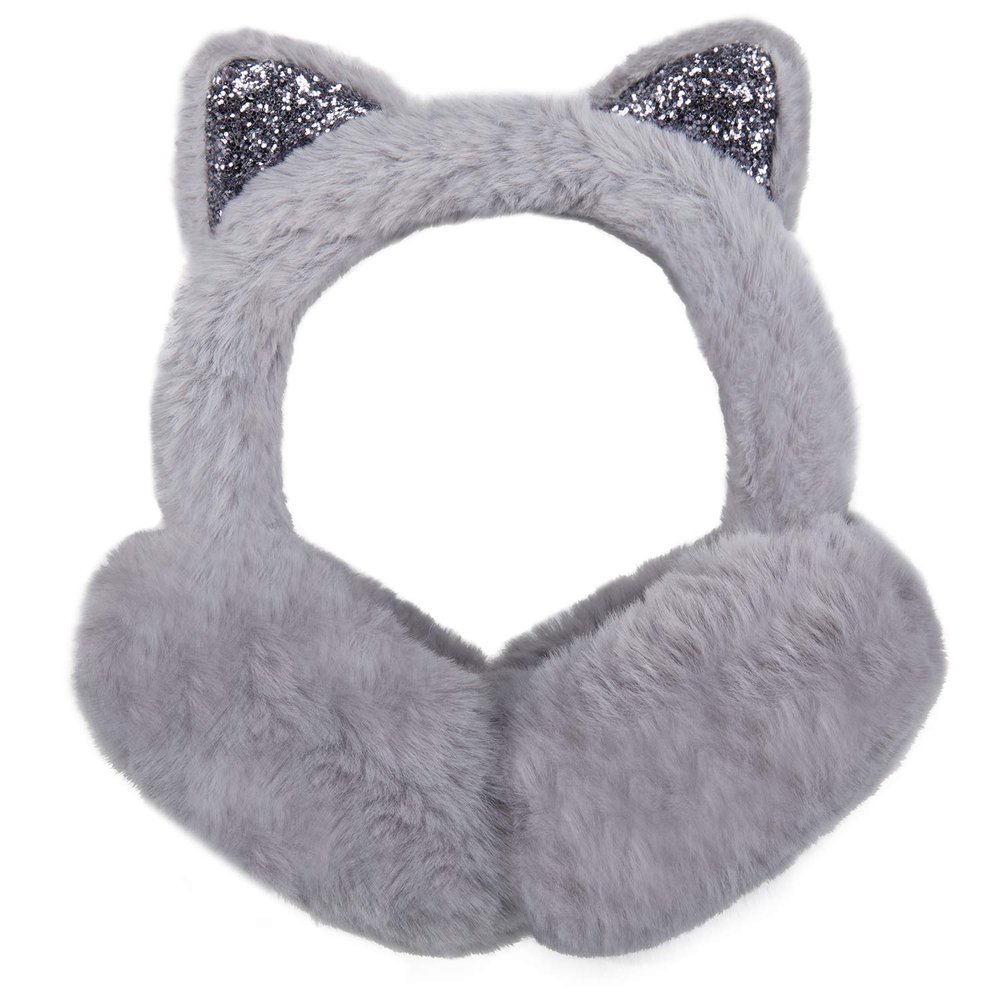 Surblue Foldable Cat Ear Earmuffs - Winter Warm Outdoor Covers Headband Fur Warmer, Grey