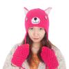 BIBITIME Knitted Animal Ears Wolf Hat and Gloves Women Cosplay Beanie Warm Cap (Rose, Head Circumference 24"-25") view 2