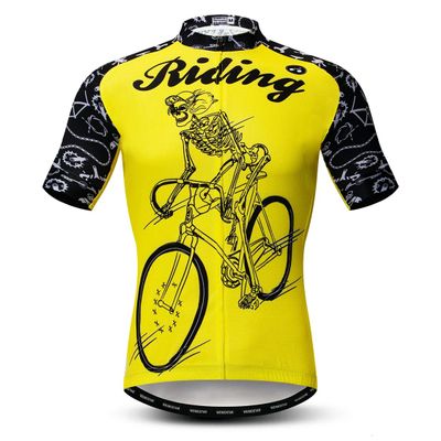 Cycling Jersey Men Bike Clothing Bicycle Jersey topMountain Road MTB Jersey Shirt Short Sleeve Team Sports Wear Yellow Riding Size L