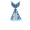 FEESHOW Baby Girls Mermaid Tail 1st Birthday Cone Hat Princess Crown Headband for Party Head wear Accessories Blue&Gold One Size view 2