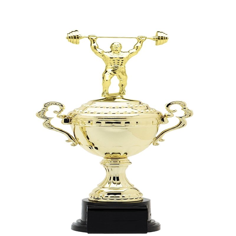 Express Medals Gold Weightlifter Trophy Cup with Engraved Personalized Plate