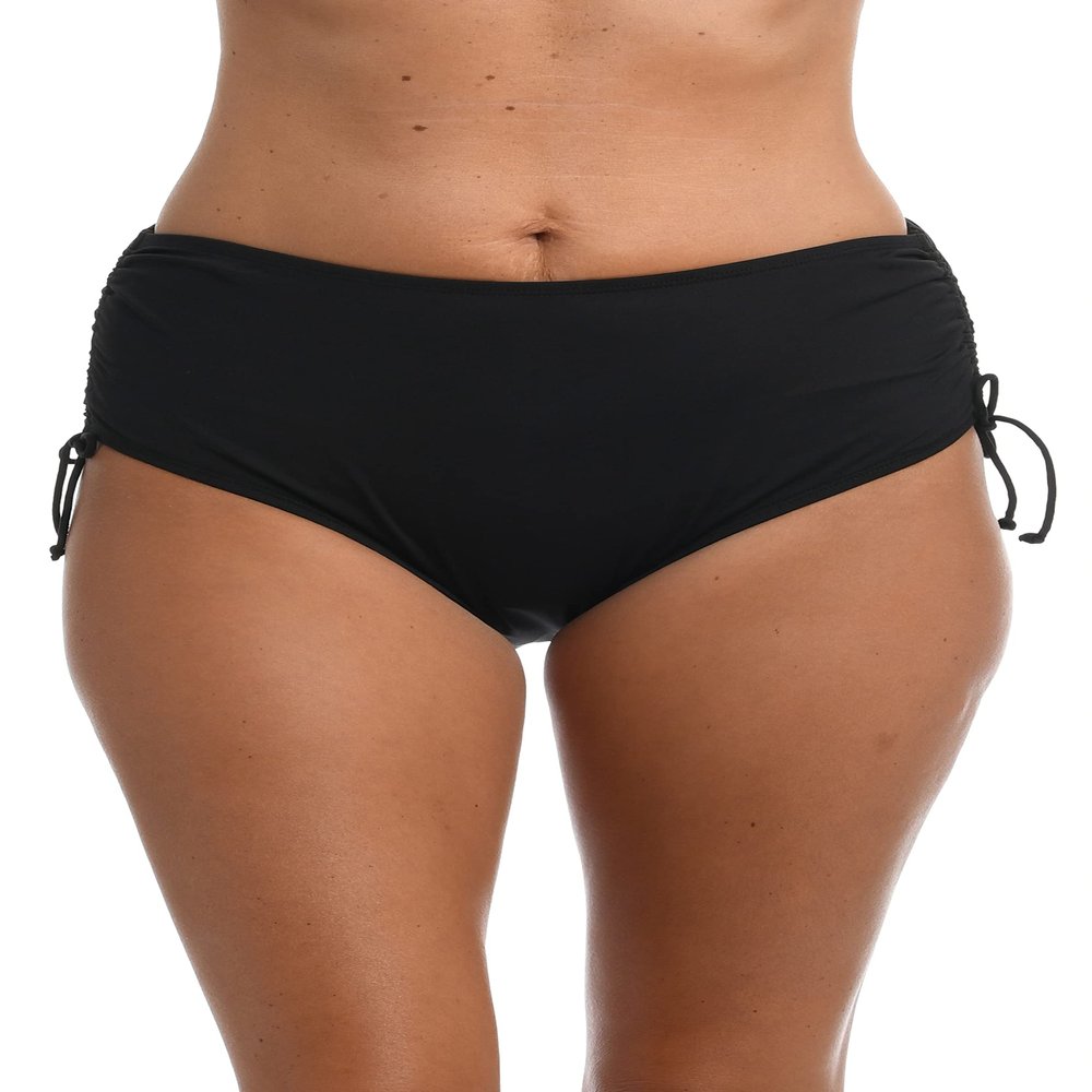 24th & Ocean womens Plus Size High Waist Side Tie Hipster Swimsuit Bikini Bottoms, Black Solid, 22 Plus