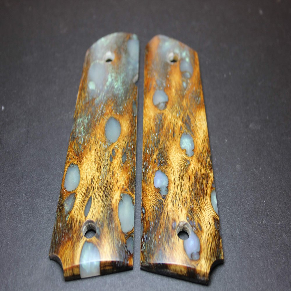1911 Gun Grips Cast GHOST GREEN CHOLLA CACTUS Gov Full Size Factory Style Custom gun stock pistol handles scales