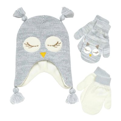 ABG Accessories Girls Critter Winter Hat and 2 Pair Gloves or Mittens (Toddler/Little Girls), Size Age 2-4, Owl Mittens 2-4