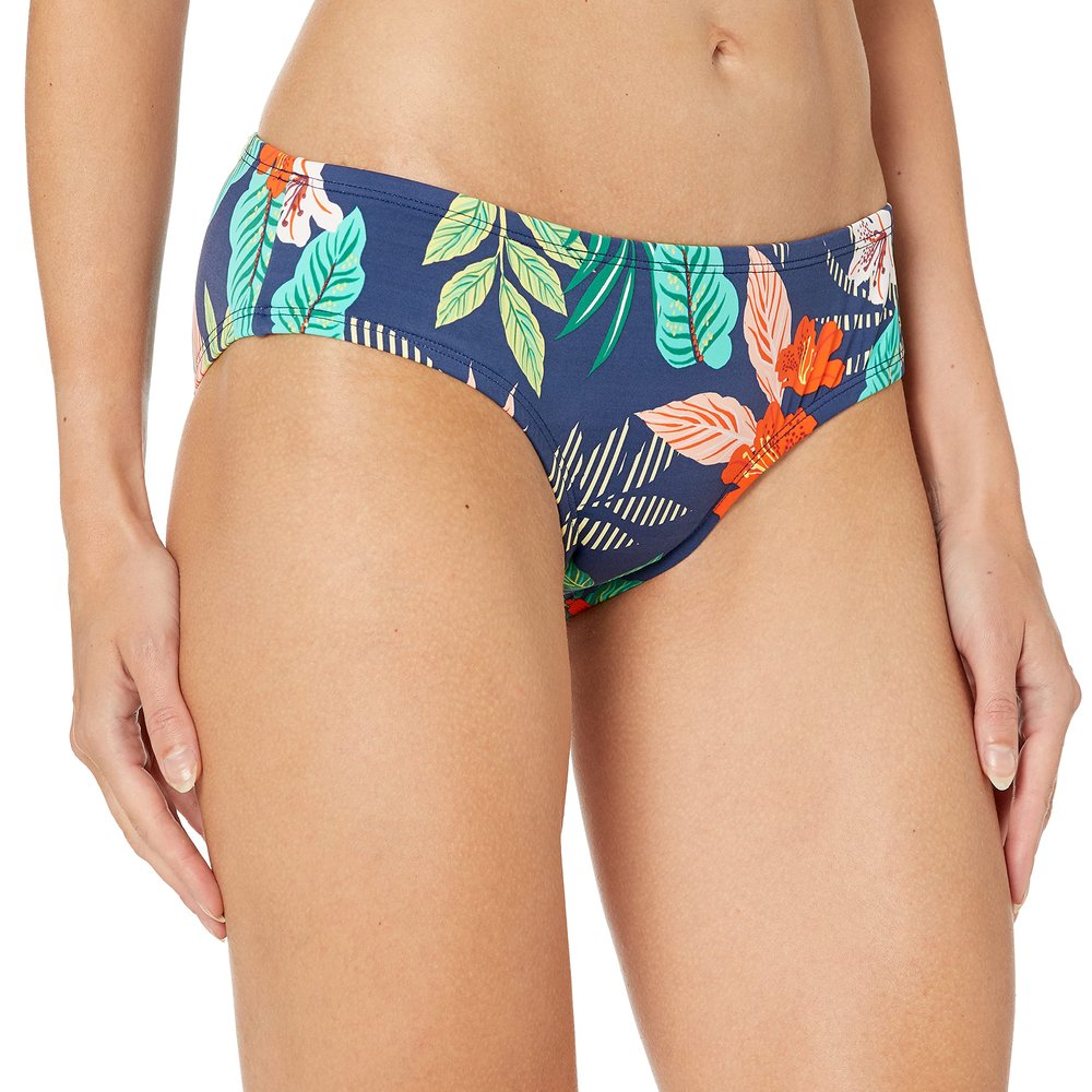 Hobie Womens Junior Hipster Bikini Swimsuit Bottom Swimwear, Navy // Hibiscus Jungle, Medium