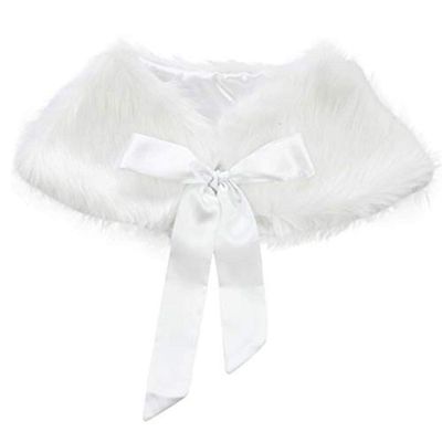Agoky Girl's Princess Faux Fur Shrug Shoulder Cape Shawl Warm Bridesmaid Party Shawl Stole Shrug White One Size