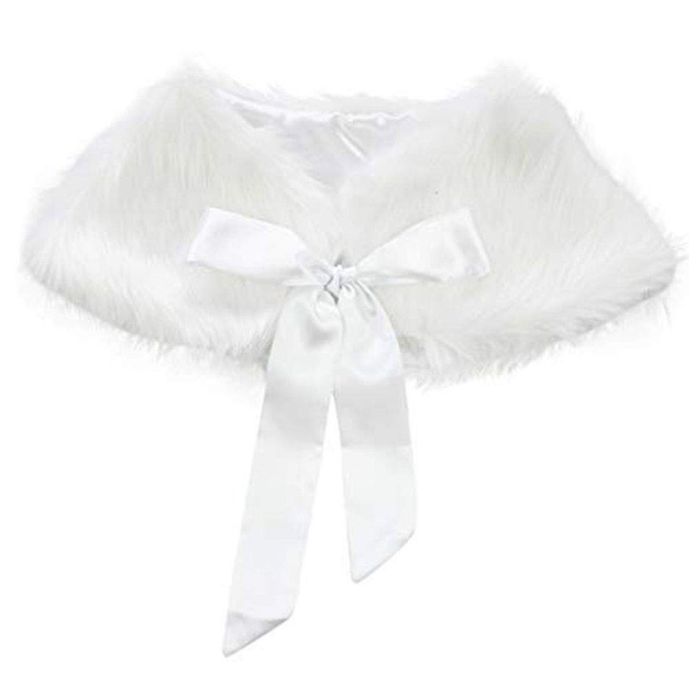 Agoky Girl's Princess Faux Fur Shrug Shoulder Cape Shawl Warm Bridesmaid Party Shawl Stole Shrug White One Size