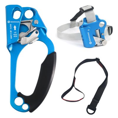 NewDoar Hand Ascender & Foot Ascender & Foot Loop Set for Tree Arborist Rappelling Gear Equipment CE Certified Rope Clamp for 8~13MM Rope (Right Blue Set)