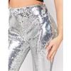 CHICFOR Womens Bell Bottom Flared Pants Glitter Sequin Wide Leg Flared Pant (S, Silver) view 2