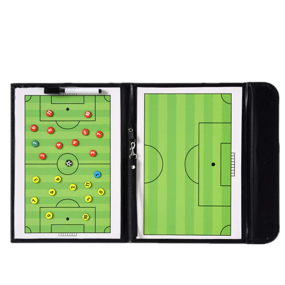LHIABNN Foldable Leather Football Soccer Magnetic Tactic Marker Coaching Clipboard with Zipper and Marker Pen - Coaching Strategy Guiding Board Kit Equipment Portable Coach Tool (Soccer)