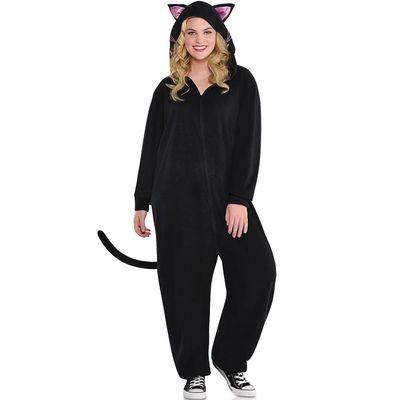Black Cat Zipster For Adult (Plus Size) - 1 Pack - Sleek, Comfortable & Spooky - Premium Polyester Onesie Costume - Stand Out With Unique Design & Quality - Perfect For Halloween & Themed Parties
