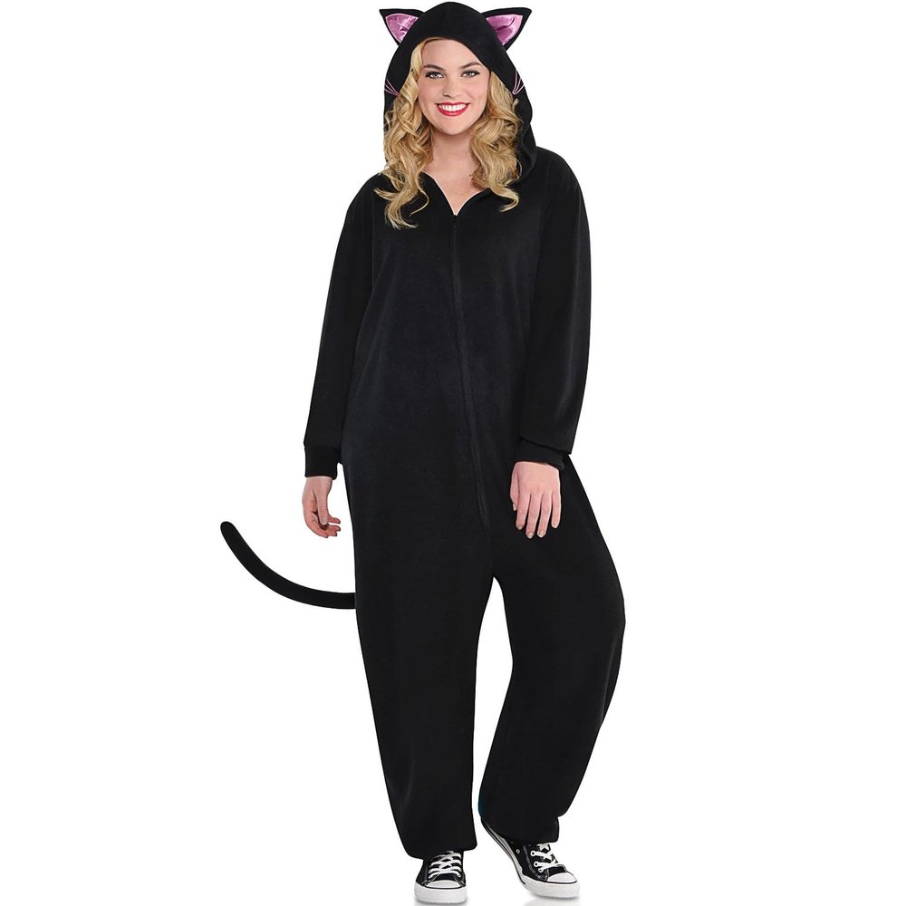 Black Cat Zipster For Adult (Plus Size) - 1 Pack - Sleek, Comfortable & Spooky - Premium Polyester Onesie Costume - Stand Out With Unique Design & Quality - Perfect For Halloween & Themed Parties