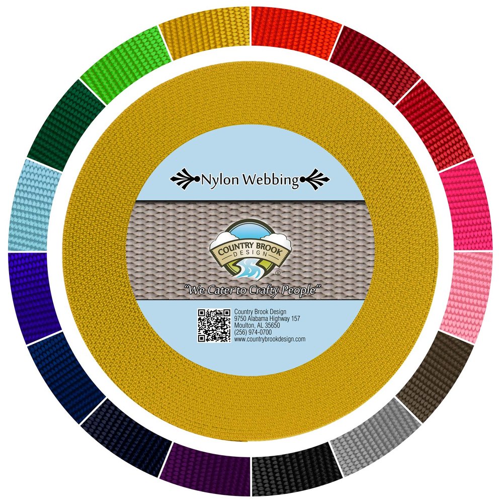Country Brook Design - 1 1/2 Inch Heavy Duty 100% Real Nylon Webbing - 20+ Vibrant Colors (Gold, 50 Yards)