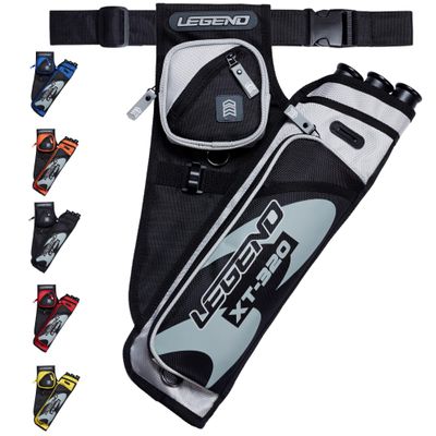 Legend XT320 Archery Quivers - Right Handed Nylon Hip Quivers with 3 Arrow Tube Cases for Target Shooting - Adjustable Waist Belt, T-Slot, Compartments for Accessories, Tools, Release Tab - Grey