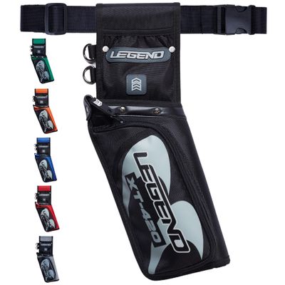 Legend XT420 Arrow Quiver - Quiver Arrow Holder, Archery Quiver with 3 Arrow Tube, Durable Nylon Hip Quivers with Multiple Pockets for Archery Accessories, Score Card & Tools - Right Handed, Black