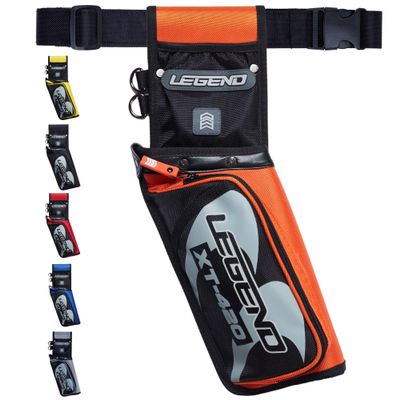 LEGEND XT420 Arrow Quiver - Quiver Arrow Holder, Archery Quiver with 3 Arrow Tube, Durable Nylon Hip Quivers with Multiple Pockets for Archery Accessories, Score Card & Tools - Right Handed, Orange