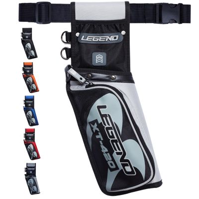 Legend XT420 Arrow Quiver - Quiver Arrow Holder, Archery Quiver with 3 Arrow Tube, Durable Nylon Hip Quivers with Multiple Pockets for Archery Accessories, Score Card & Tools - Right Handed, Grey