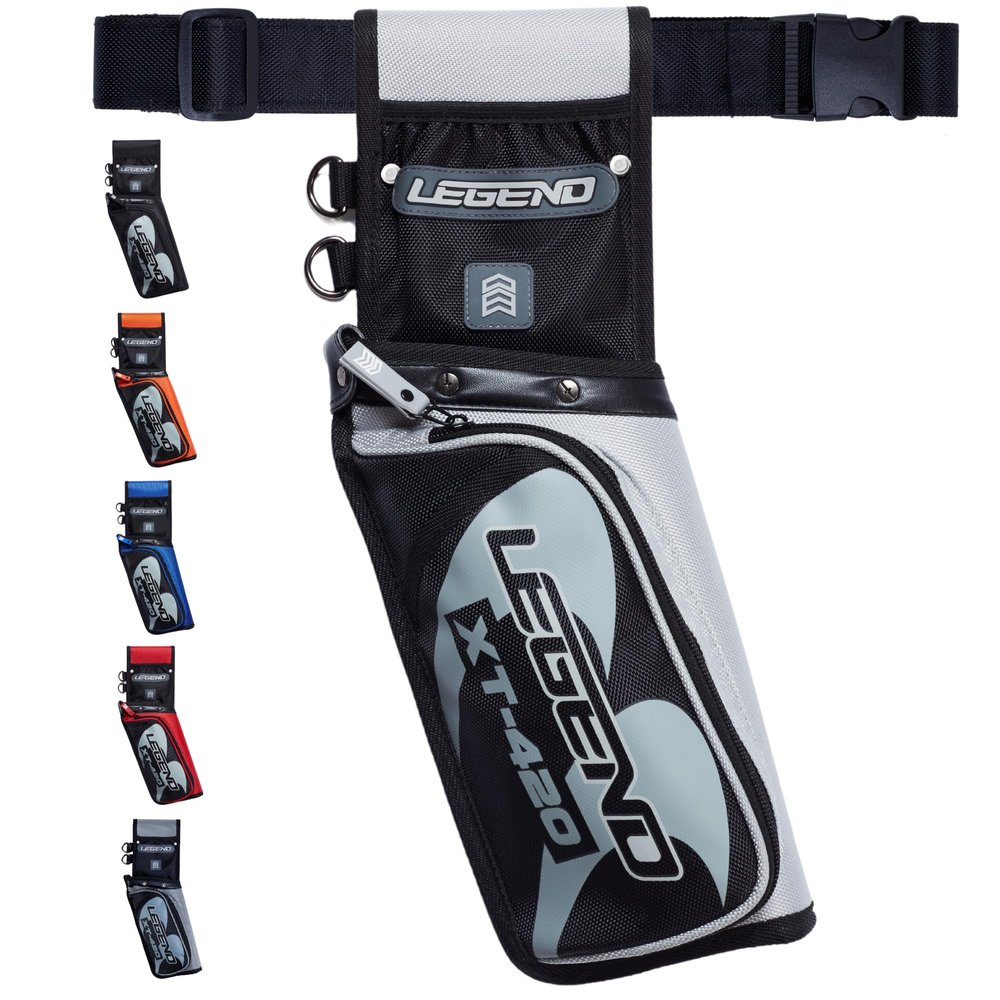 Legend XT420 Arrow Quiver - Quiver Arrow Holder, Archery Quiver with 3 Arrow Tube, Durable Nylon Hip Quivers with Multiple Pockets for Archery Accessories, Score Card & Tools - Right Handed, Grey