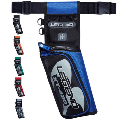 LEGEND XT420 Arrow Quiver - Quiver Arrow Holder, Archery Quiver with 3 Arrow Tube, Durable Nylon Hip Quivers with Multiple Pockets for Archery Accessories, Score Card & Tools - Right Handed, Blue