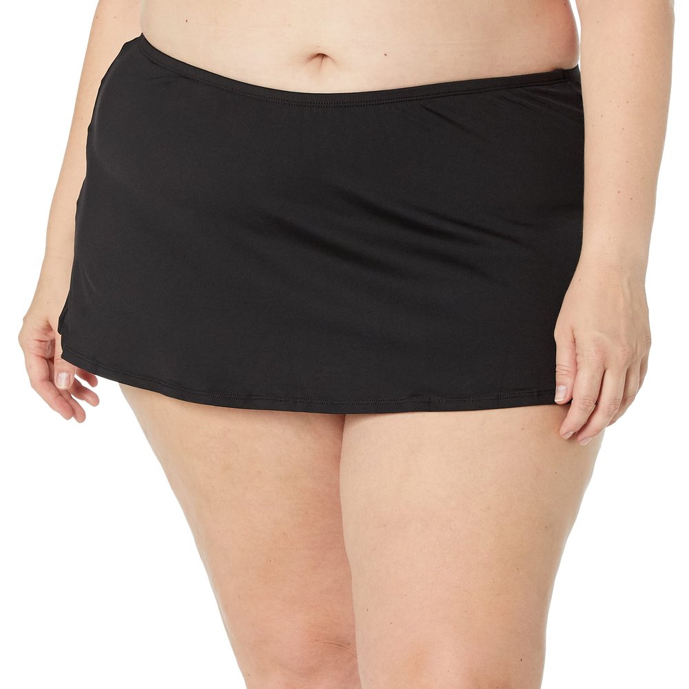 24th & Ocean Women's Plus Size Skirted Hipster Bikini Swimsuit Bottom, Black//Solid, 20W