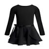 Agoky 2pcs Girls Long Sleeve Leotard with Pro Tight Skirt Ballet Dance Tutu Dress Outfit Black 10-12