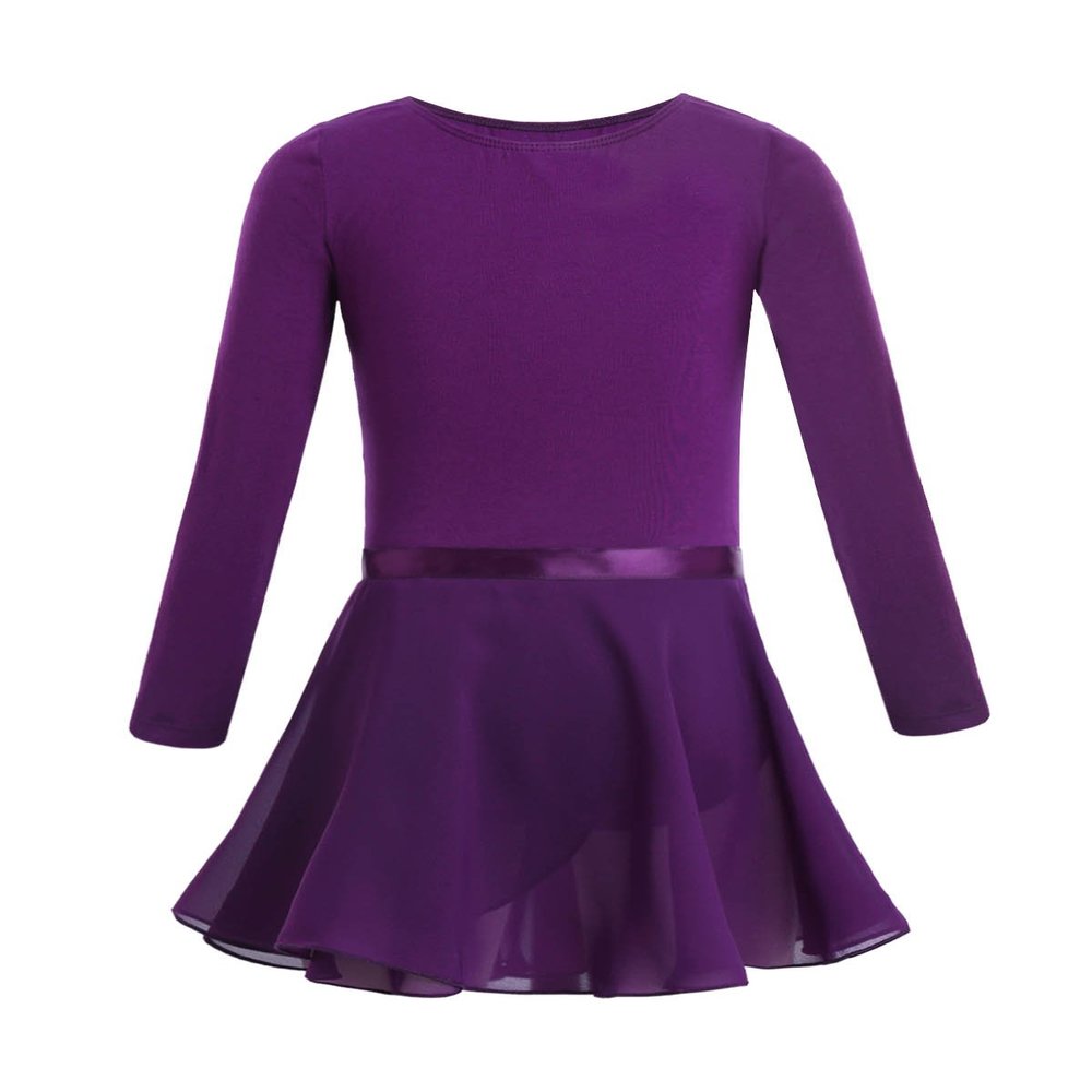 Agoky 2pcs Girls Long Sleeve Leotard with Pro Tight Skirt Ballet Dance Tutu Dress Outfit Dark Purple 8-10