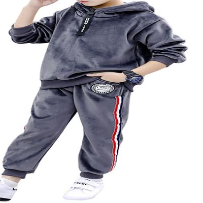 Monvecle Toddler to Big Boys' 2 Piece Long Sleeve Soft Velour Hoodie Tracksuit Top + Sweatpant Jogger Sets Charcoal 10-11