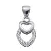 Rhodium On 925 Sterling Silver Double Love Heart CZ Pinch In Bail Pendant Connector view 1