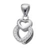 Rhodium On 925 Sterling Silver Double Love Heart CZ Pinch In Bail Pendant Connector view 2