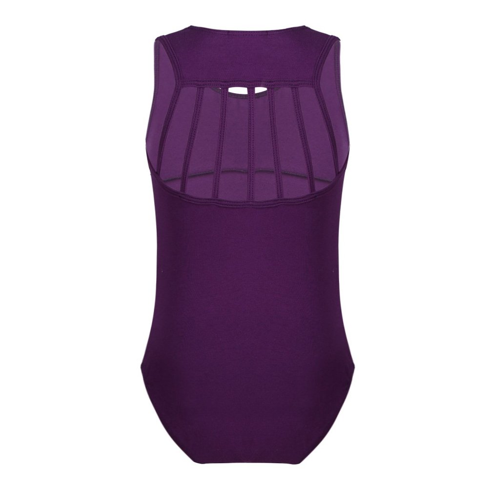 ACSUSS Kids Girls Team Basic Cotton Ballet Leotards Dance Dress Sleeveless Athletic Gymnastics Tank Top Leotard Dark Purple 3-4