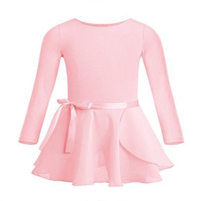 Agoky 2pcs Girls Long Sleeve Leotard with Pro Tight Skirt Ballet Dance Tutu Dress Outfit Pearl Pink 8-10