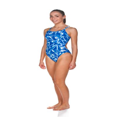 ARENA Women's Shattered Glass Challenge Back MaxLife One Piece Athletic Training Swimsuit, Royal, 24