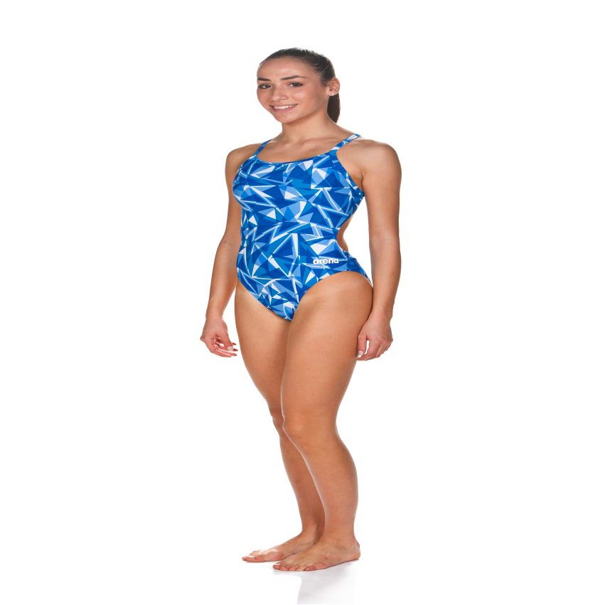 ARENA Women's Shattered Glass Challenge Back MaxLife One Piece Athletic Training Swimsuit, Royal, 24