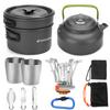 Odoland 12pcs Camping Cookware Mess Kit with Mini Stove, Lightweight Pot Pan Kettle with 2 Cups, Fork Spoon Kit for Backpacking, Outdoor Camping Hiking and Picnic view 1