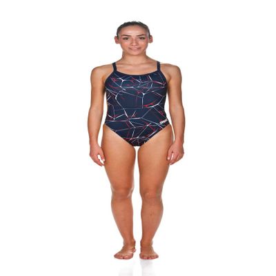 ARENA Women's Water Challenge Back MaxLife One Piece Athletic Training Swimsuit, Navy/Red, 22