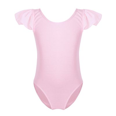 Agoky Kid Girl's Cotton Ruffle Short Sleeve Gymnastics Ballet Dance Leotard Jumpsuit Pink 2-3