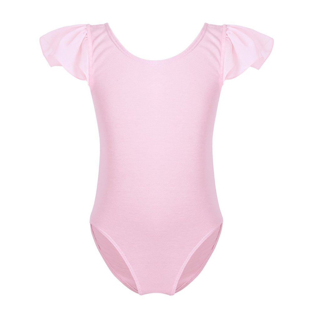 Agoky Kid Girl's Cotton Ruffle Short Sleeve Gymnastics Ballet Dance Leotard Jumpsuit Pink 2-3